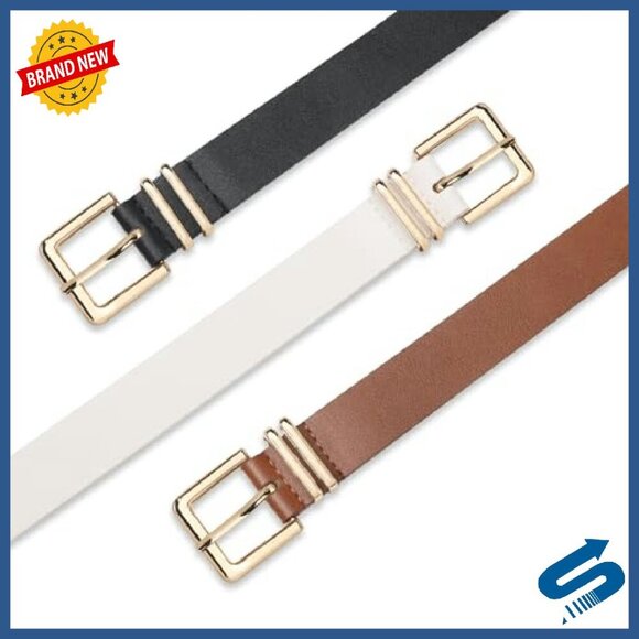 3 Pack Faux Leather Belts Gold Buckle Women\'s Jeans Accessories main image 4